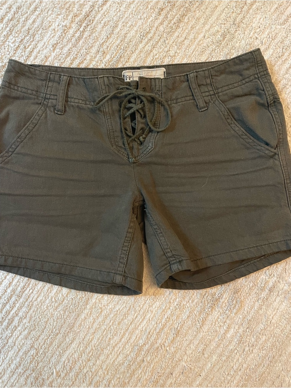 Vintage Free People Olive Lace-Up Cotton Blend Women’s Shorts